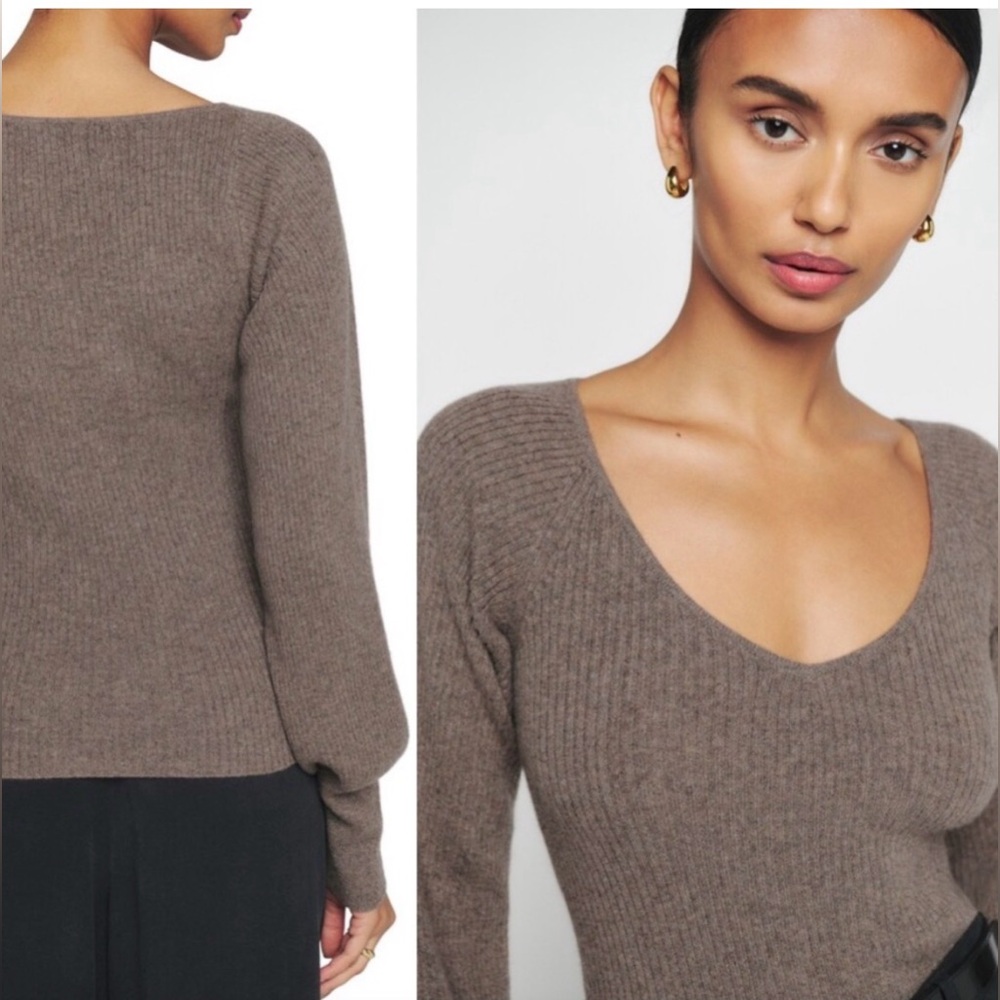Reformation Hart Cashmere V-Neck Ribbed Sweater Sustainable Luxury Women's Knit - Picture 2 of 9